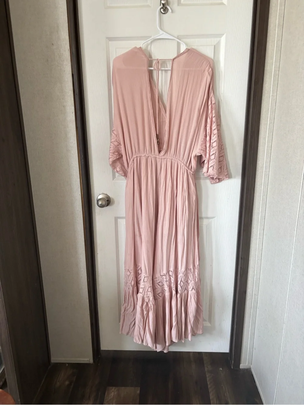 Free People Dusty Rose Boho Lace-Trim Maxi Dress